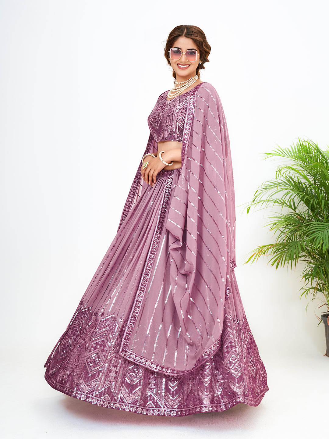 Light Purple Georgette Embroidered Sangeet Special Lehenga Choli