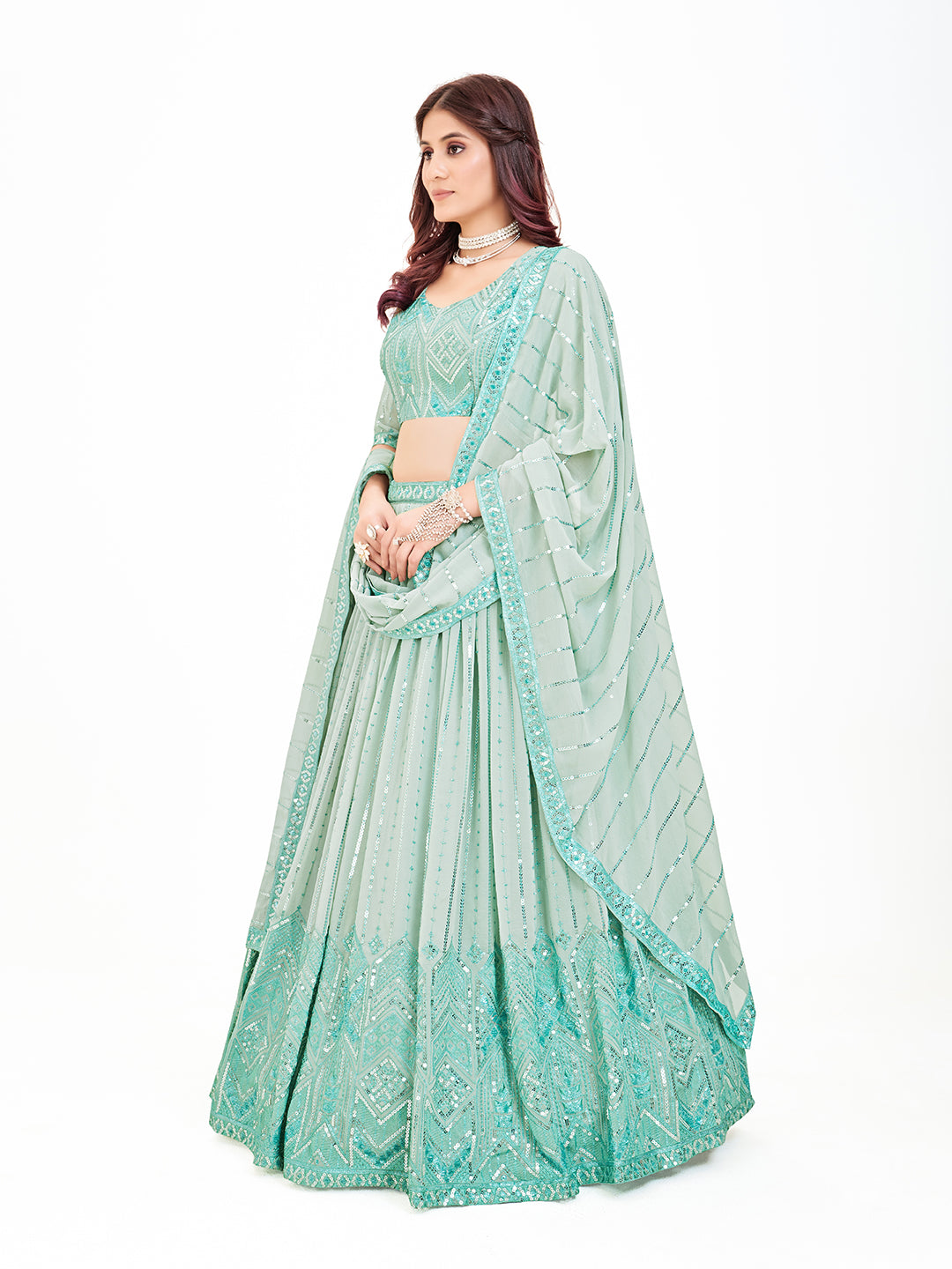 Light Blue Georgette Embroidered Sangeet Special Lehenga Choli