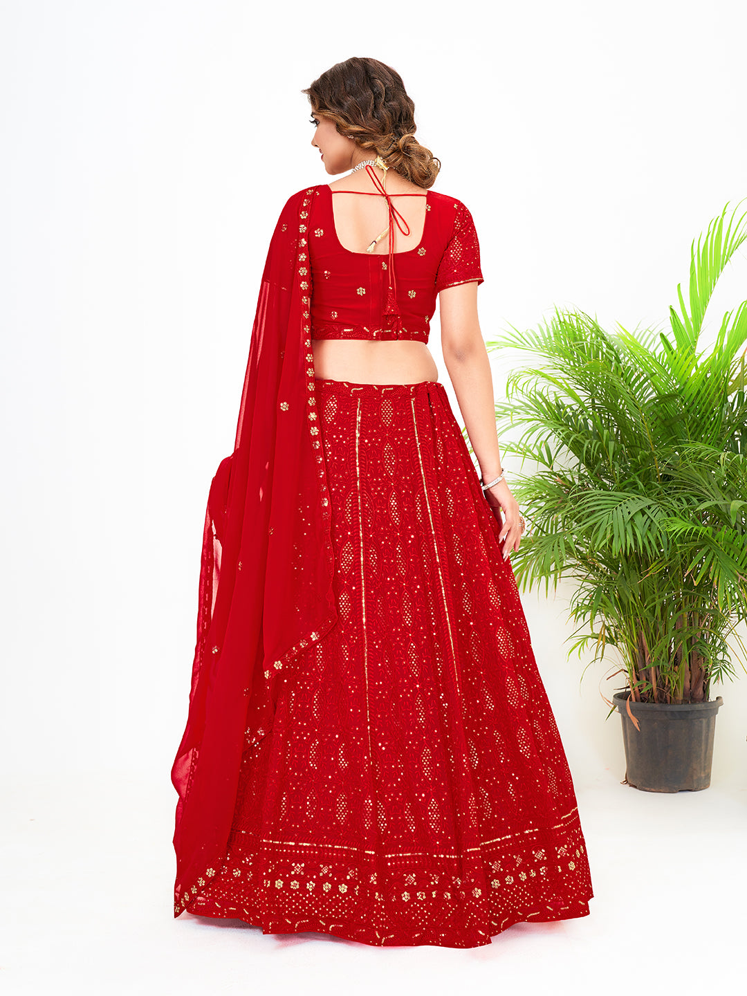 Red Georgette Embroidered Bridal Special Lehenga Choli