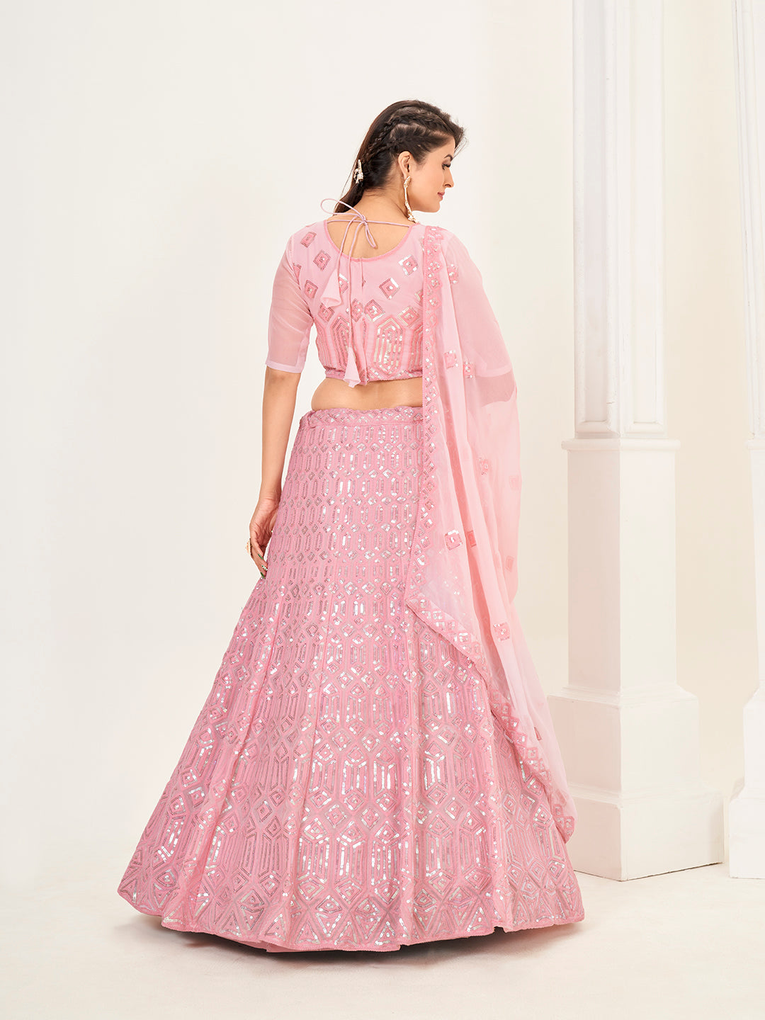 Light Pink Georgette Embroidered Wedding Lehenga Choli