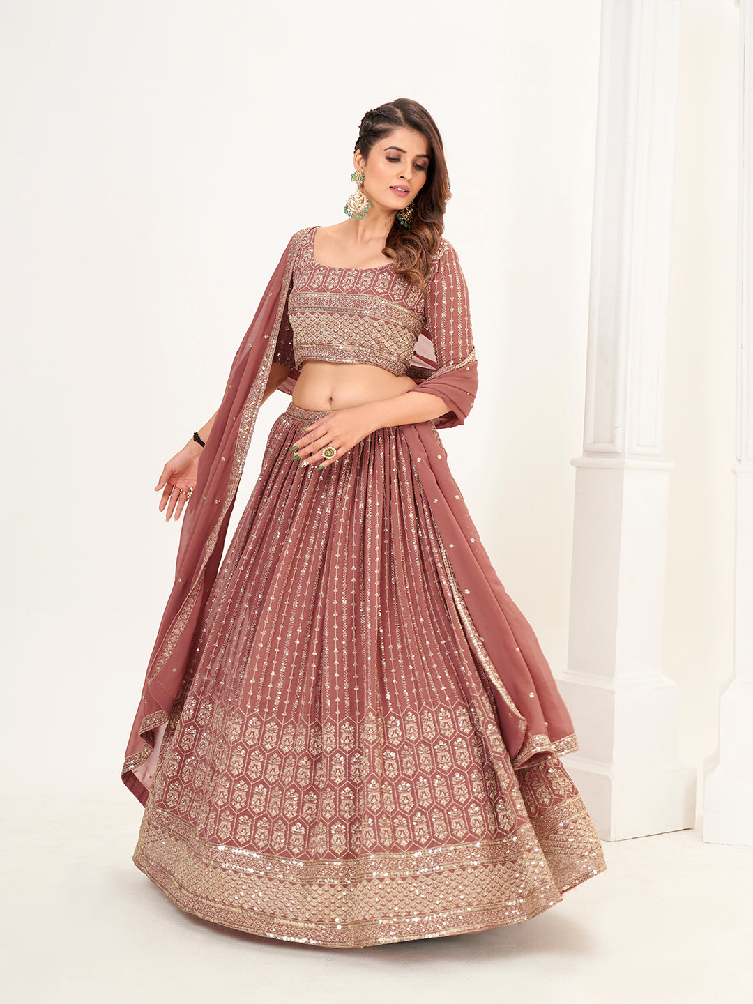 Mauve Georgette Embroidered Wedding Lehenga Choli