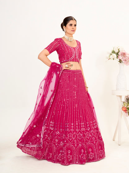 Rani Pink Georgette Embroidered Wedding Lehenga Choli