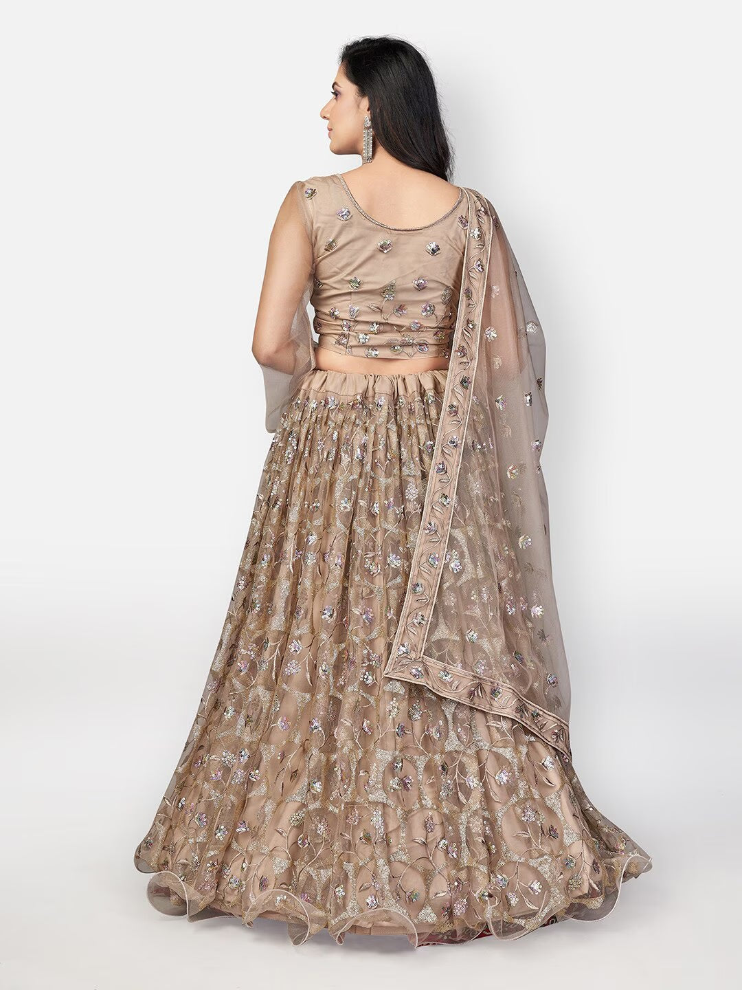 Copper-Toned & Silver-Toned Embellished Sequinned Lehenga Choli