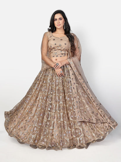 Copper-Toned & Silver-Toned Embellished Sequinned Lehenga Choli