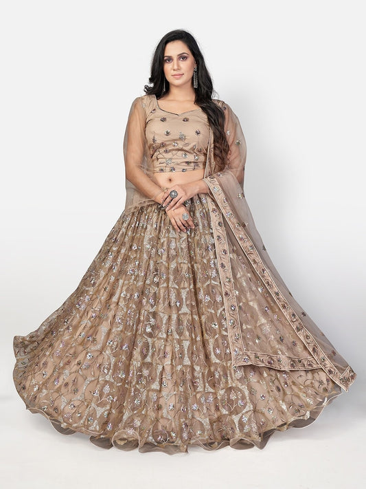 Copper-Toned & Silver-Toned Embellished Sequinned Lehenga Choli