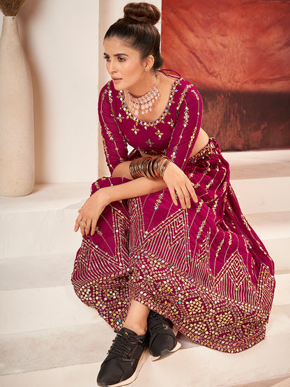 Rani Pink Gold Embroidered Wedding Silk Lehenga Choli