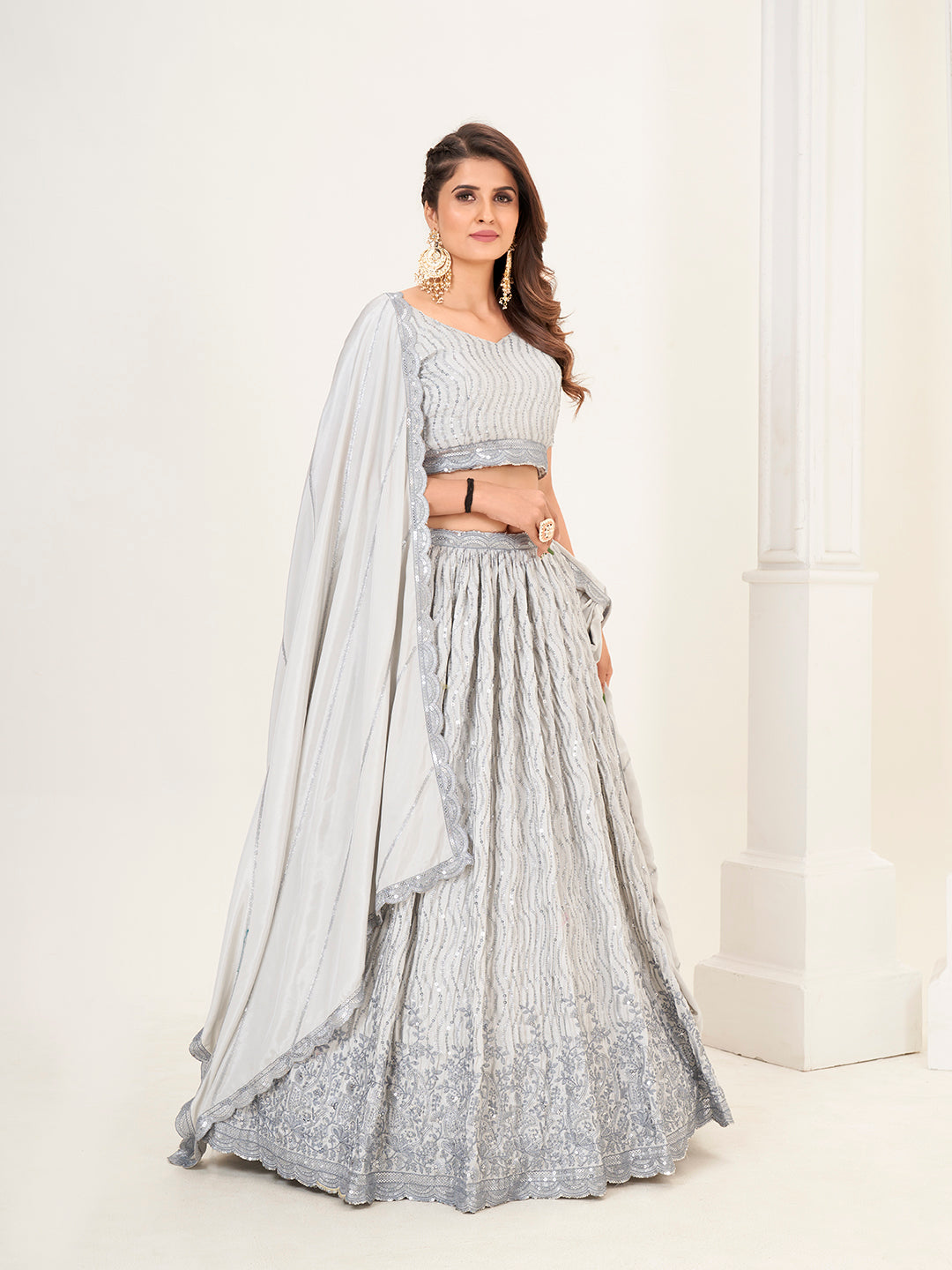 Warm White Georgette Embroidered Wedding Lehenga Choli