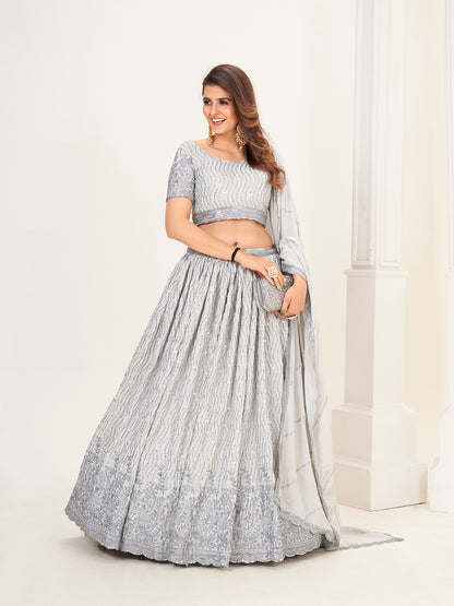 Warm White Georgette Embroidered Wedding Lehenga Choli