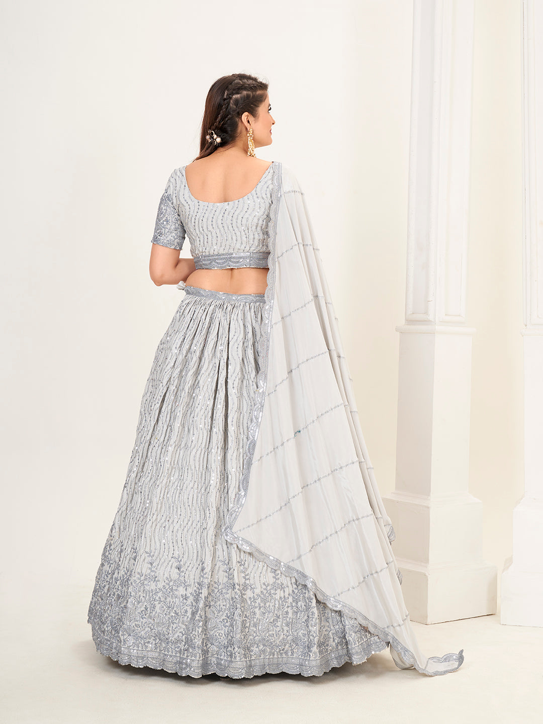 Warm White Georgette Embroidered Wedding Lehenga Choli