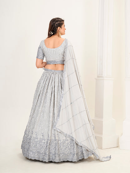 Warm White Georgette Embroidered Wedding Lehenga Choli