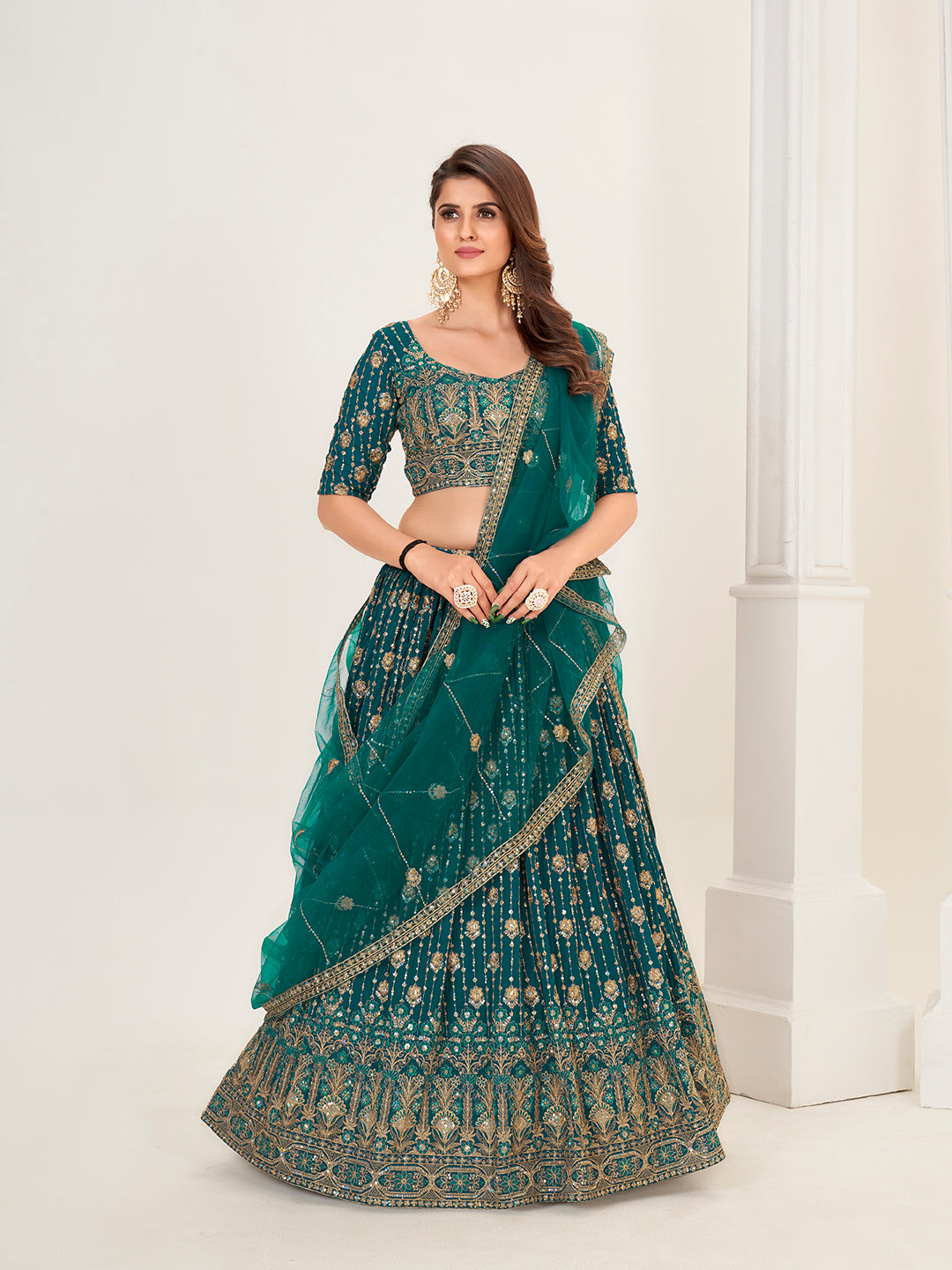 Deep Blue Georgette Embroidered Wedding Lehenga Choli