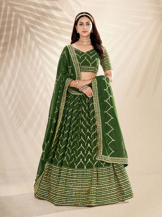 Green Georgette Embroidered Navratri Special Lehenga Choli