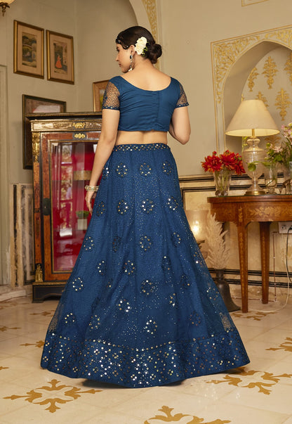 Royal Blue Sequins Embroidered Net Lehenga Choli