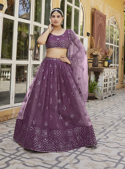 Mauve Soft Net Sequins Embroidered Lehenga Choli