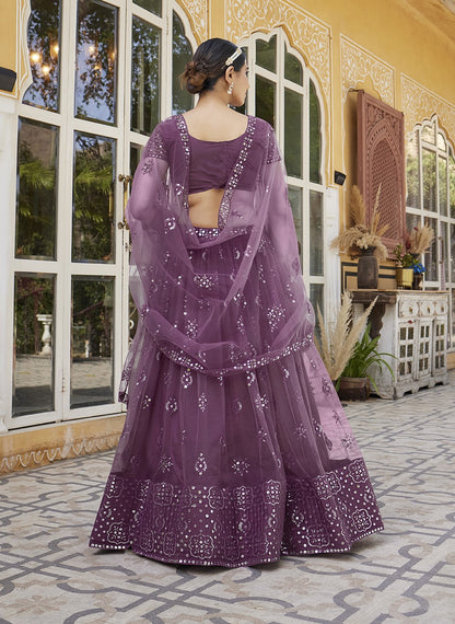 Mauve Soft Net Sequins Embroidered Lehenga Choli
