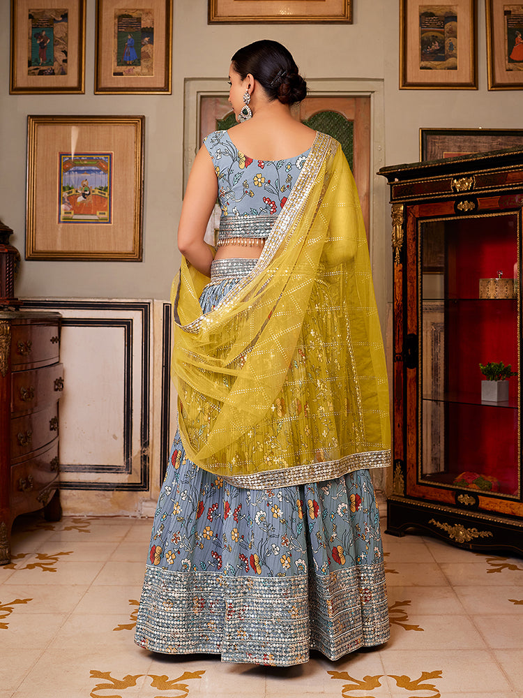 Grey Georgette Floral Printed Lehenga Choli