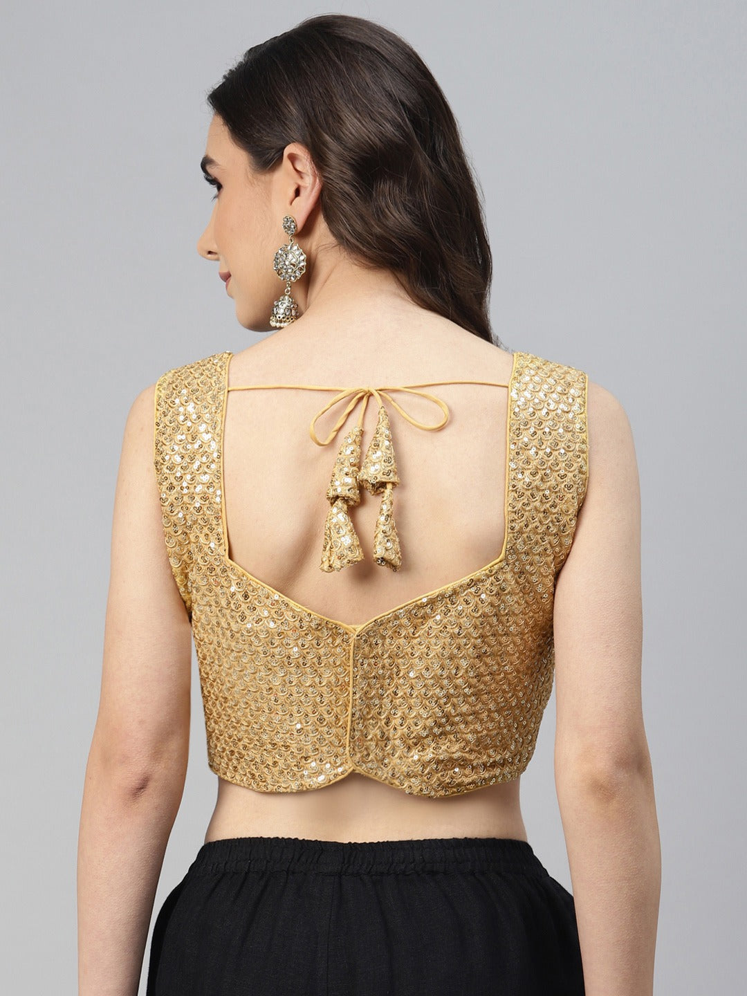 Golden Sequinned Georgette Saree Blouse