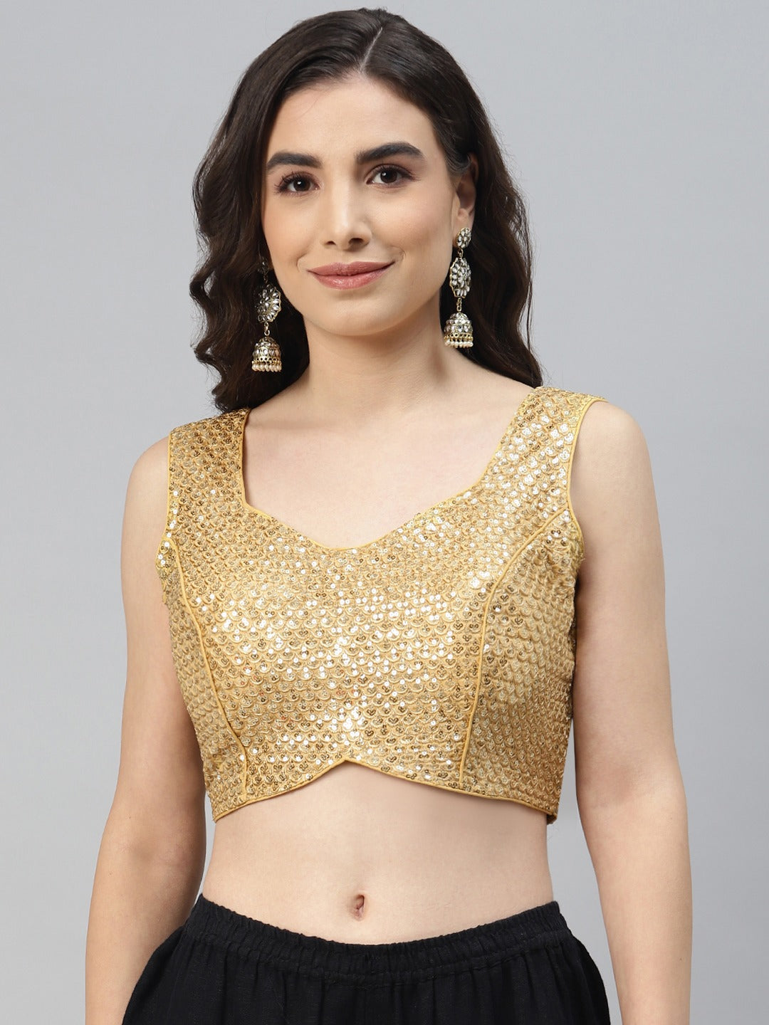 Golden Sequinned Georgette Saree Blouse