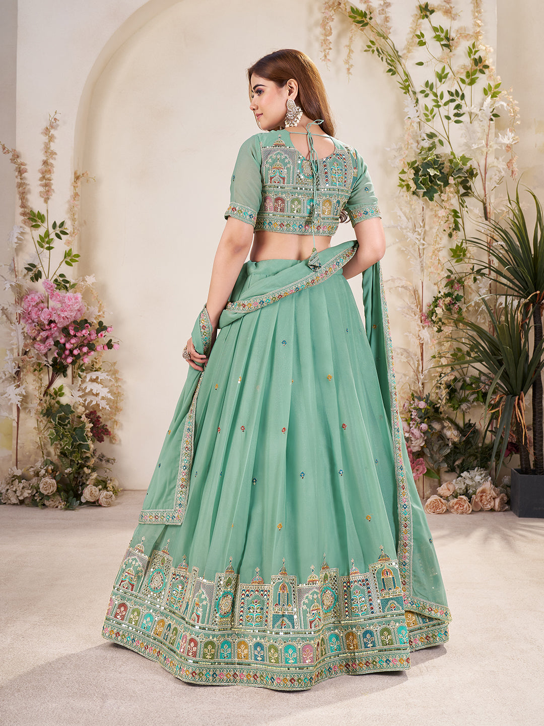 Embellished Sequinned Semi-Stitched Lehenga with Unstitched Blouse & Dupatta Set
