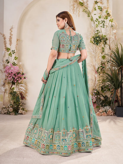 Embellished Sequinned Semi-Stitched Lehenga with Unstitched Blouse & Dupatta Set