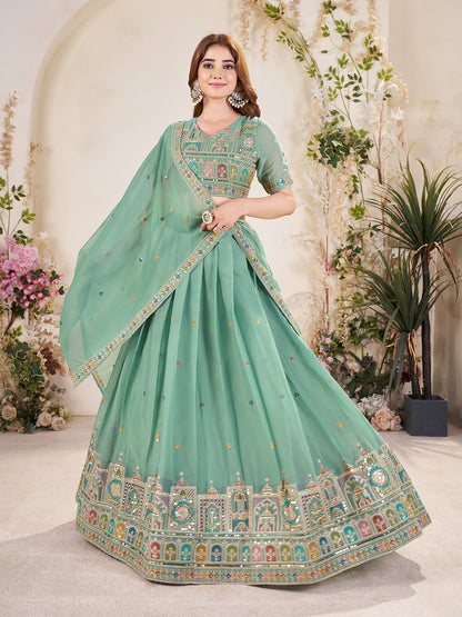 Embellished Sequinned Semi-Stitched Lehenga with Unstitched Blouse & Dupatta Set