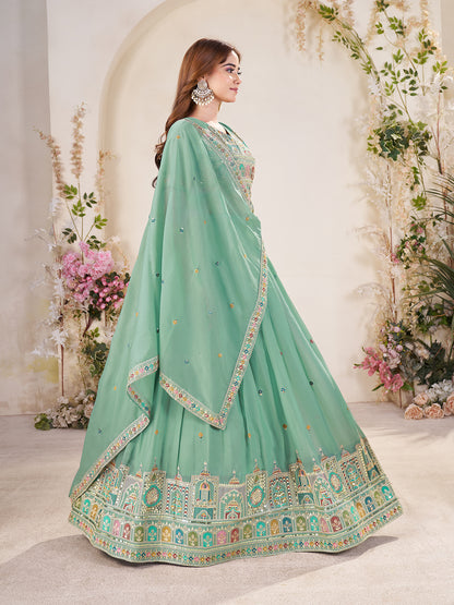 Embellished Sequinned Semi-Stitched Lehenga with Unstitched Blouse & Dupatta Set