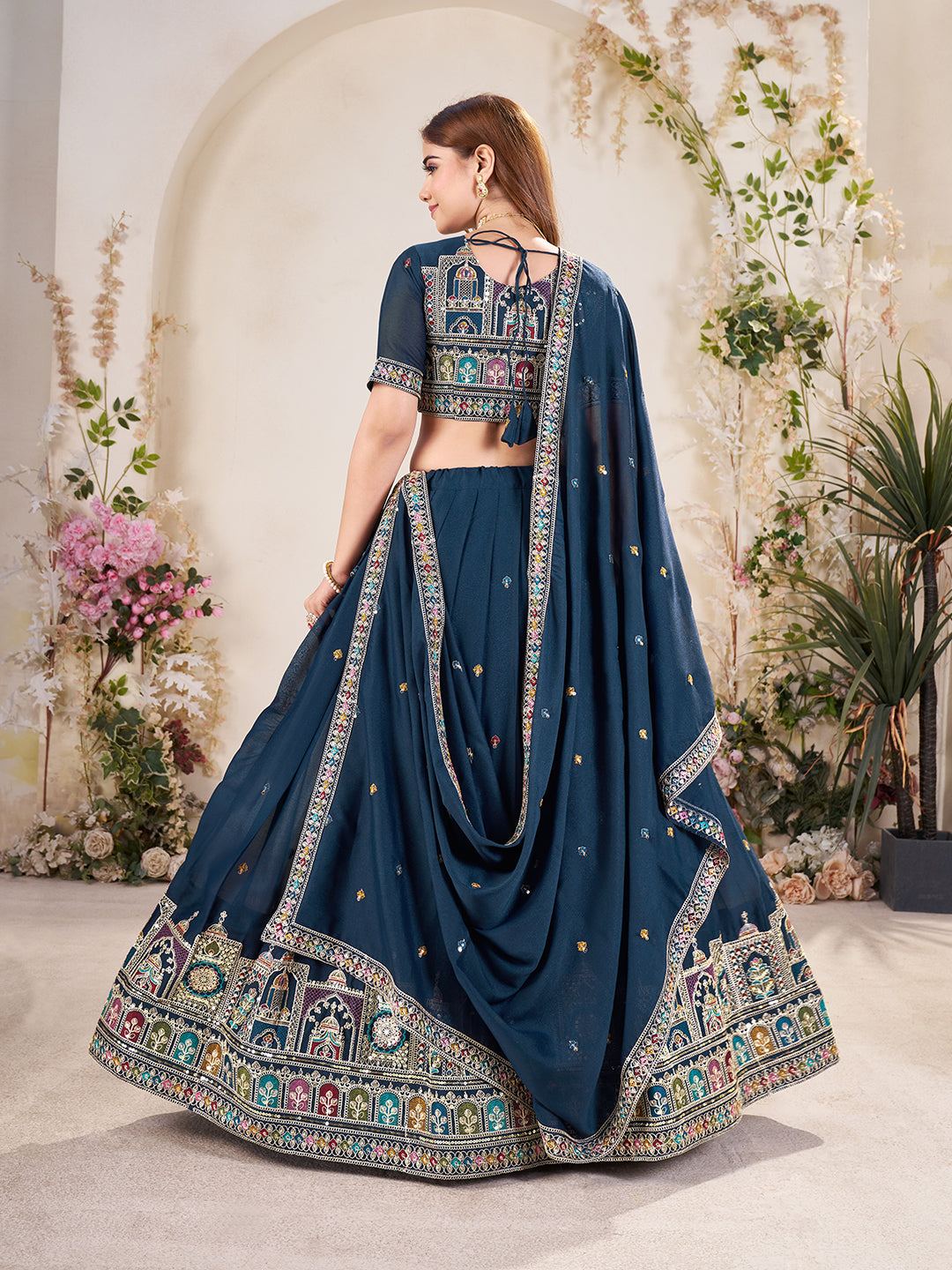 Embellished Sequinned Semi-Stitched Lehenga with Unstitched Blouse & Dupatta Set