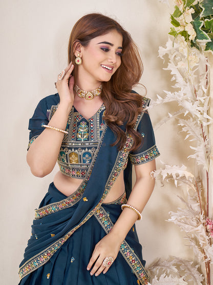 Embellished Sequinned Semi-Stitched Lehenga with Unstitched Blouse & Dupatta Set