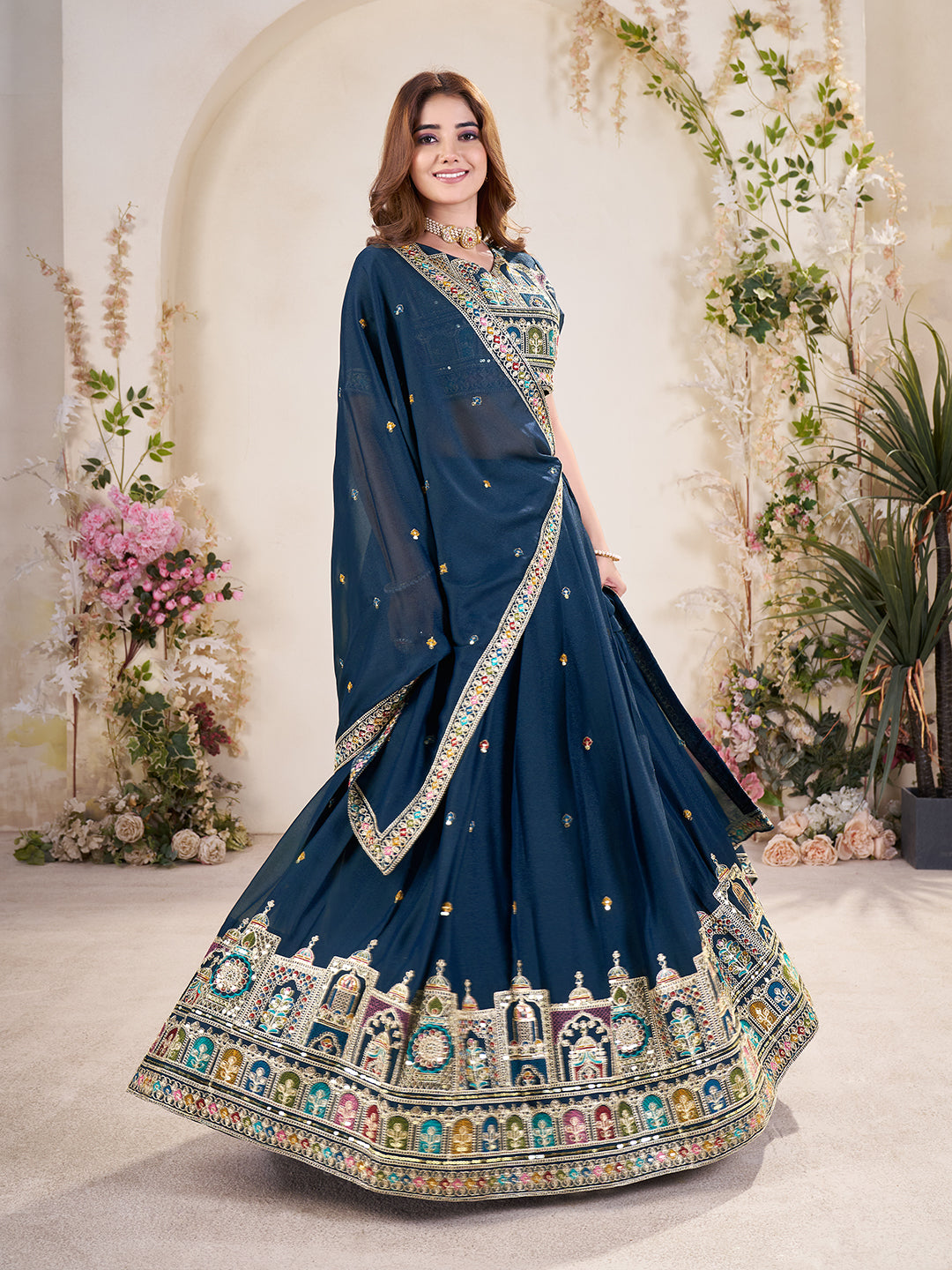 Embellished Sequinned Semi-Stitched Lehenga with Unstitched Blouse & Dupatta Set