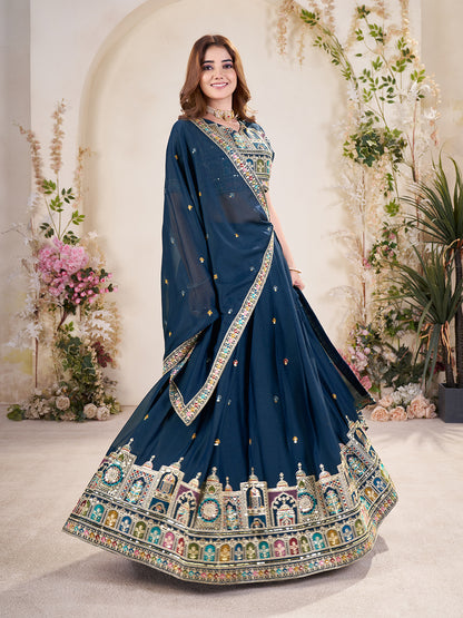 Embellished Sequinned Semi-Stitched Lehenga with Unstitched Blouse & Dupatta Set