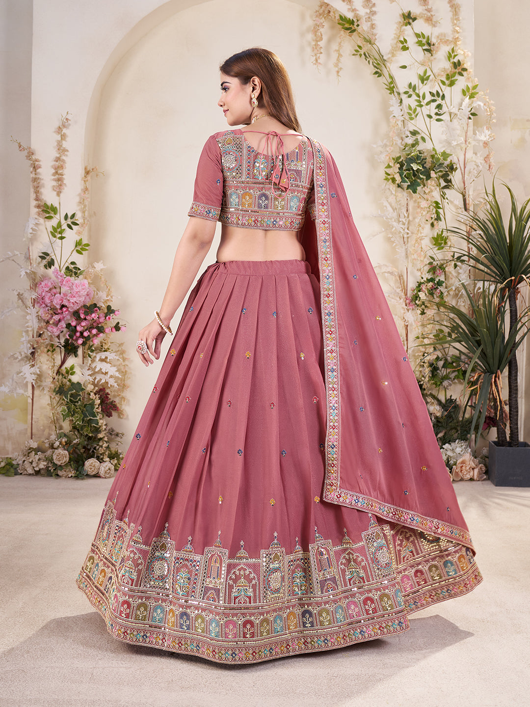 Embellished Sequinned Semi-Stitched Lehenga with Unstitched Blouse & Dupatta Set