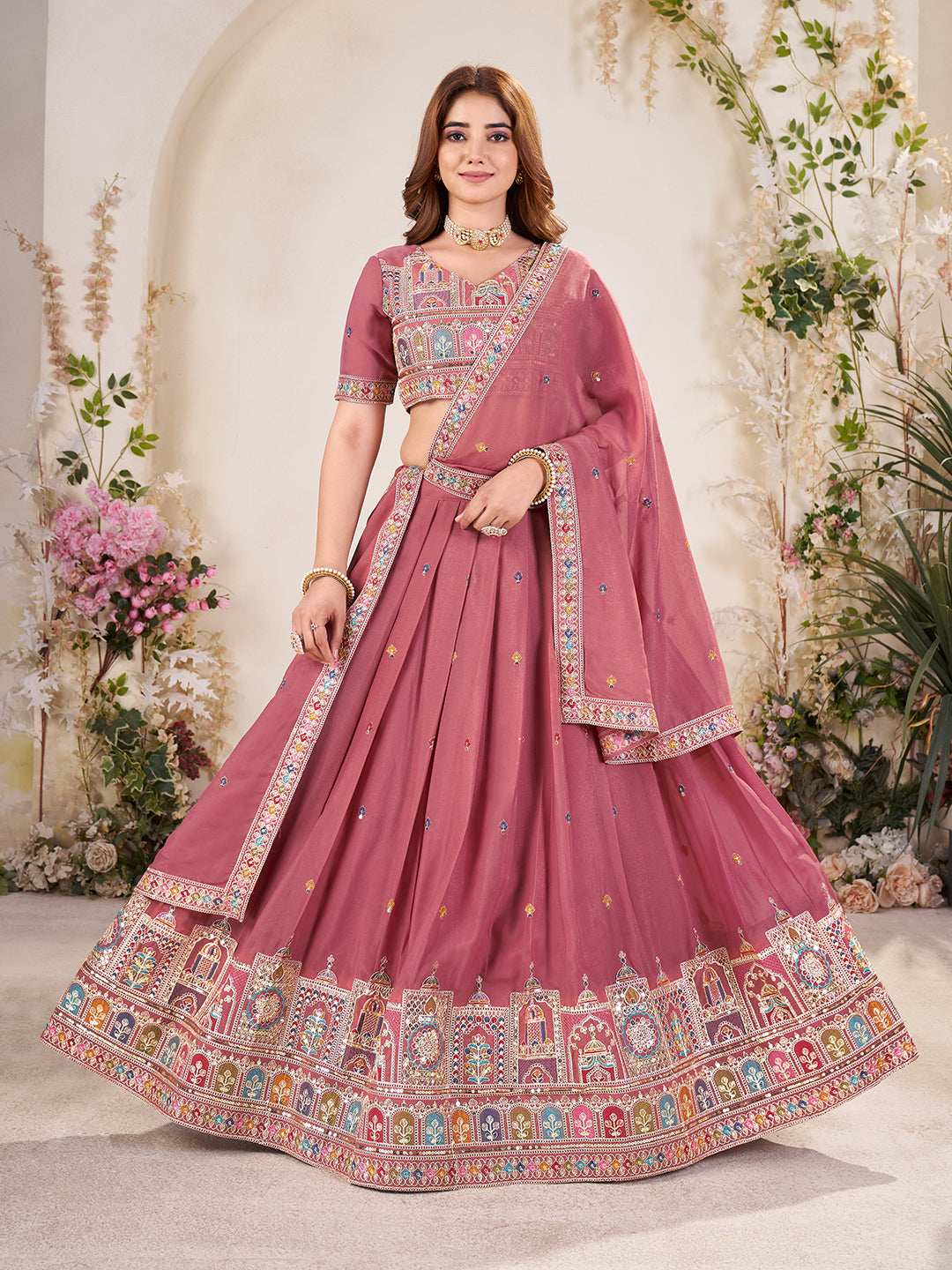 Embellished Sequinned Semi-Stitched Lehenga with Unstitched Blouse & Dupatta Set