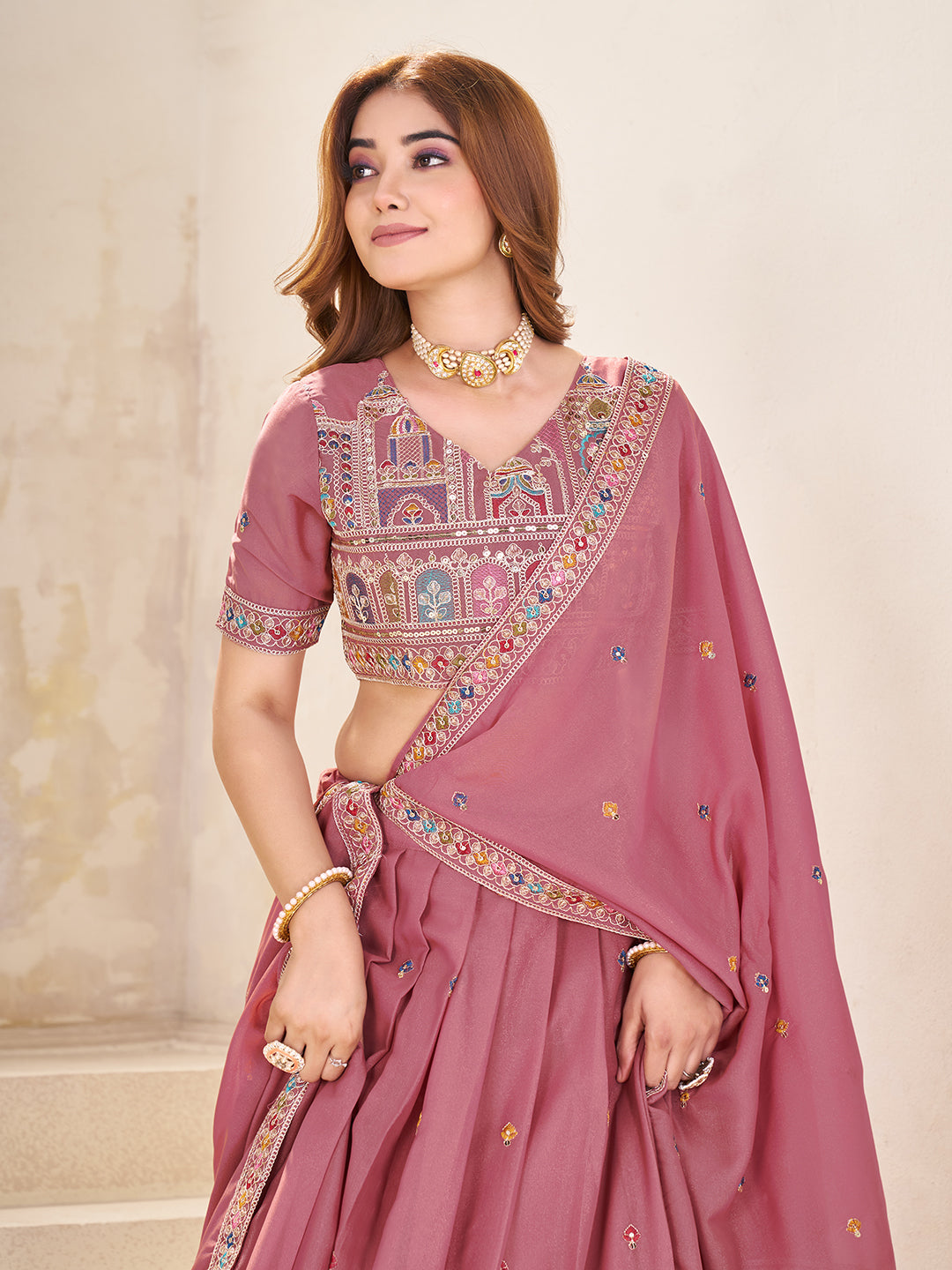 Embellished Sequinned Semi-Stitched Lehenga with Unstitched Blouse & Dupatta Set