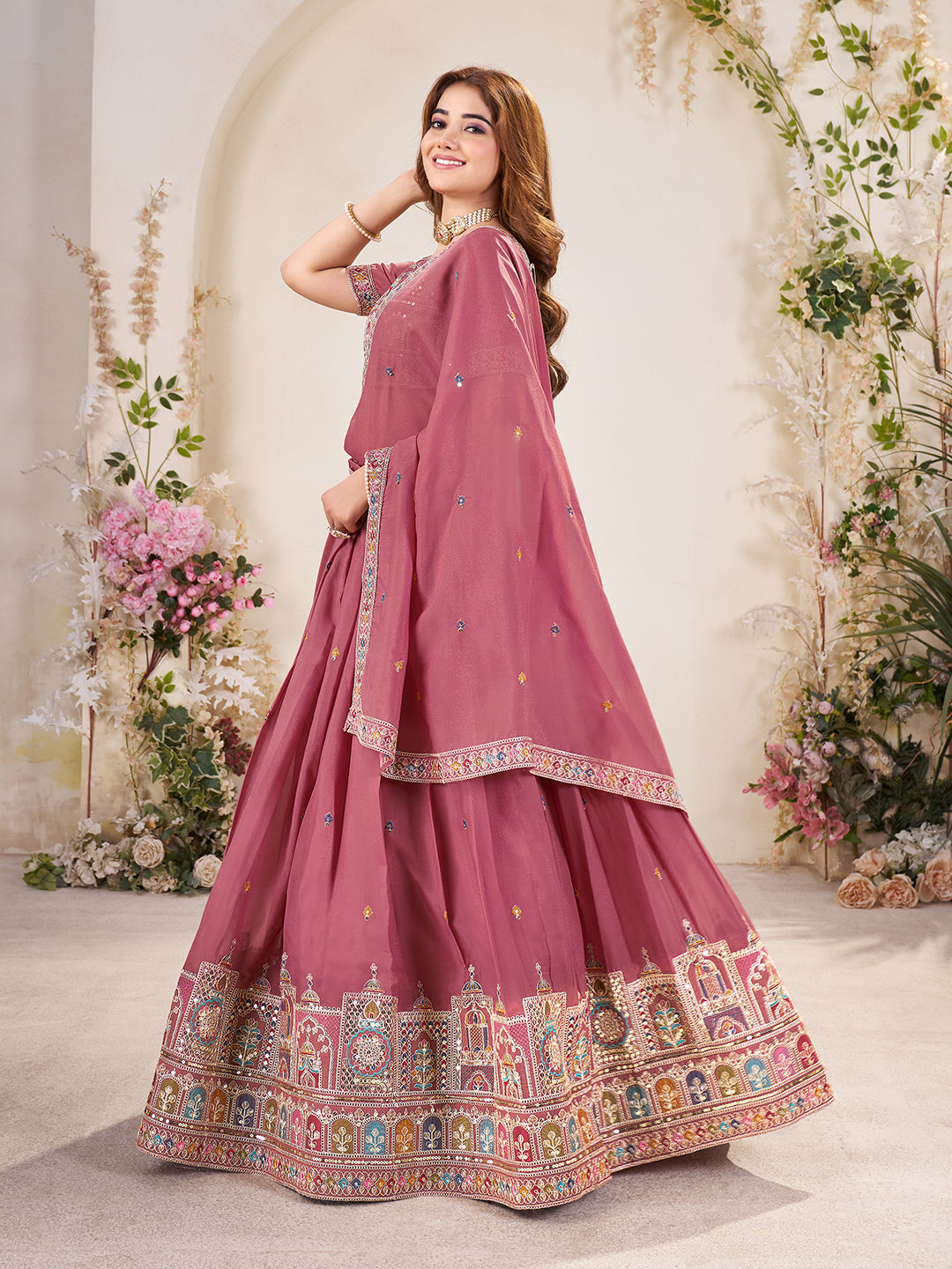 Embellished Sequinned Semi-Stitched Lehenga with Unstitched Blouse & Dupatta Set