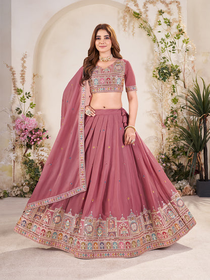Embellished Sequinned Semi-Stitched Lehenga with Unstitched Blouse & Dupatta Set
