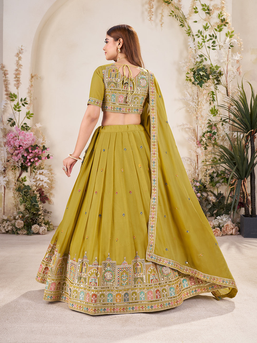 Embellished Sequinned Semi-Stitched Lehenga with Unstitched Blouse & Dupatta Set