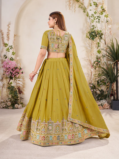 Embellished Sequinned Semi-Stitched Lehenga with Unstitched Blouse & Dupatta Set