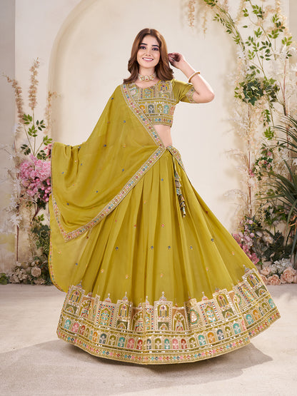 Embellished Sequinned Semi-Stitched Lehenga with Unstitched Blouse & Dupatta Set