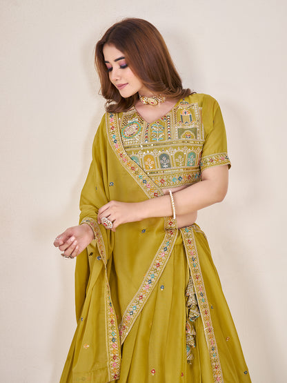 Embellished Sequinned Semi-Stitched Lehenga with Unstitched Blouse & Dupatta Set