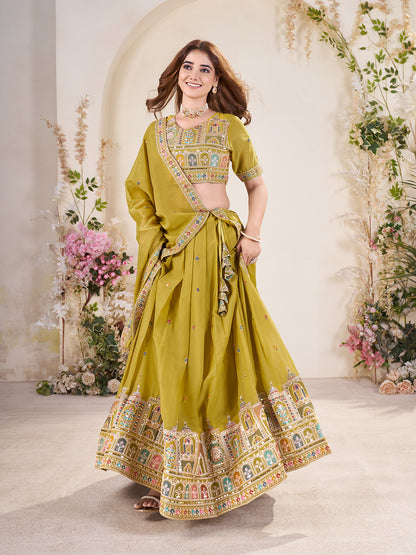 Embellished Sequinned Semi-Stitched Lehenga with Unstitched Blouse & Dupatta Set