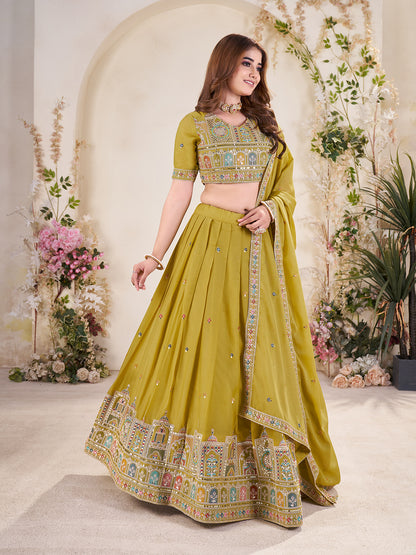 Embellished Sequinned Semi-Stitched Lehenga with Unstitched Blouse & Dupatta Set