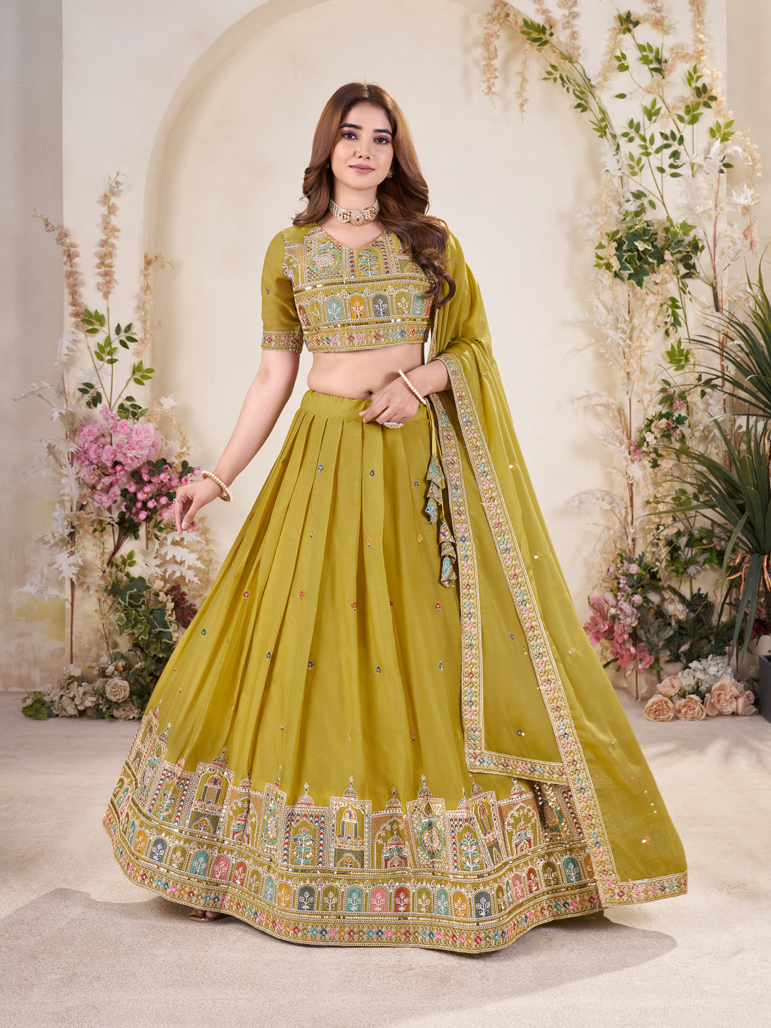 Embellished Sequinned Semi-Stitched Lehenga with Unstitched Blouse & Dupatta Set