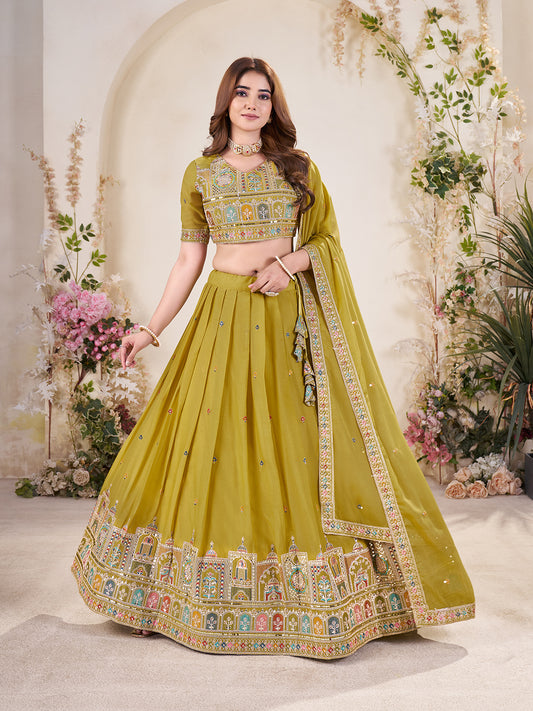 Embellished Sequinned Semi-Stitched Lehenga with Unstitched Blouse & Dupatta Set