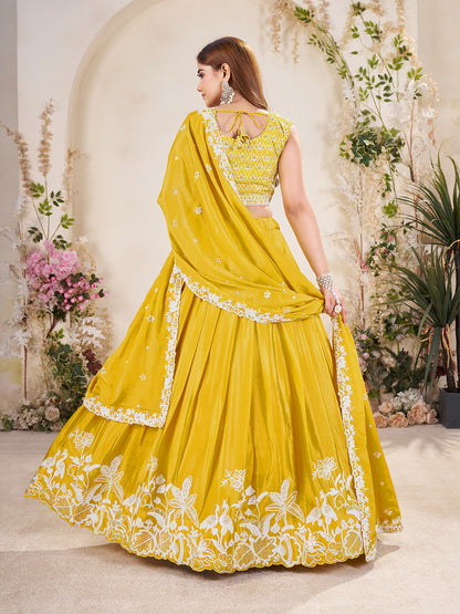 Embellished Sequinned Semi-Stitched Lehenga with Unstitched Blouse & Dupatta Set