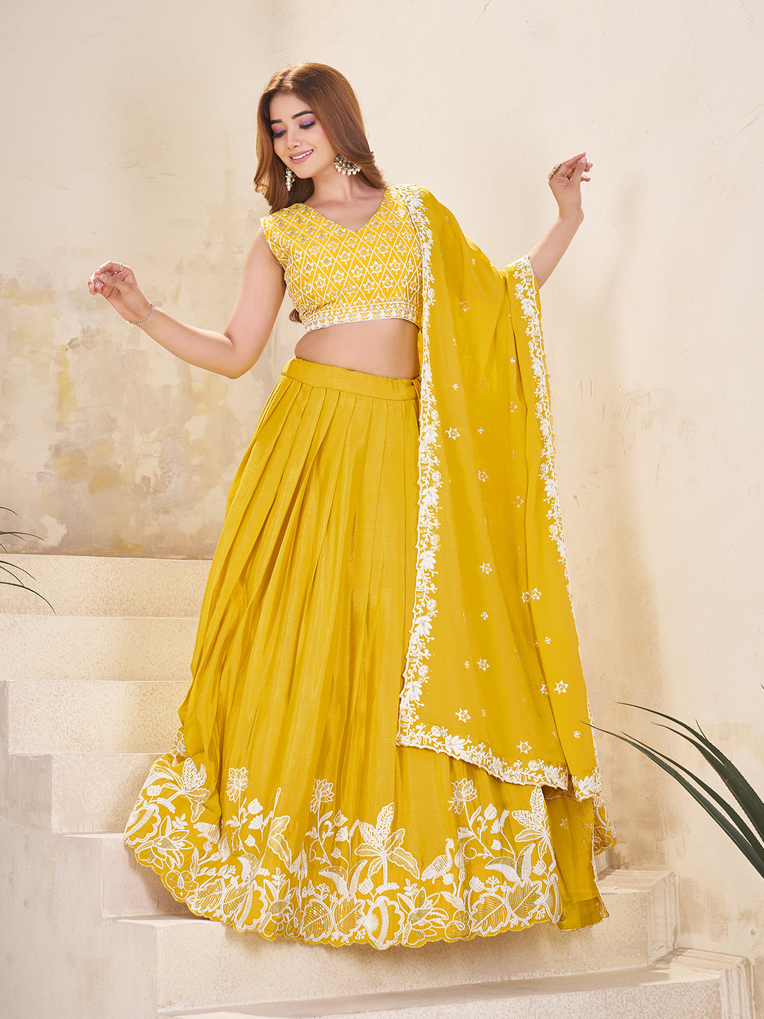 Embellished Sequinned Semi-Stitched Lehenga with Unstitched Blouse & Dupatta Set