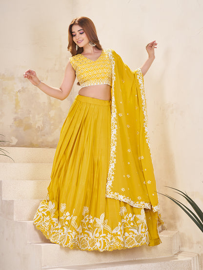 Embellished Sequinned Semi-Stitched Lehenga with Unstitched Blouse & Dupatta Set