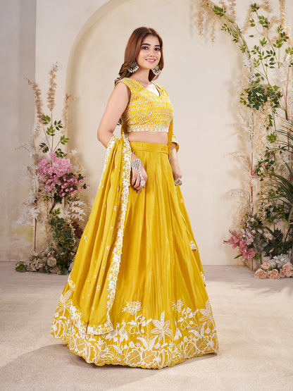 Embellished Sequinned Semi-Stitched Lehenga with Unstitched Blouse & Dupatta Set