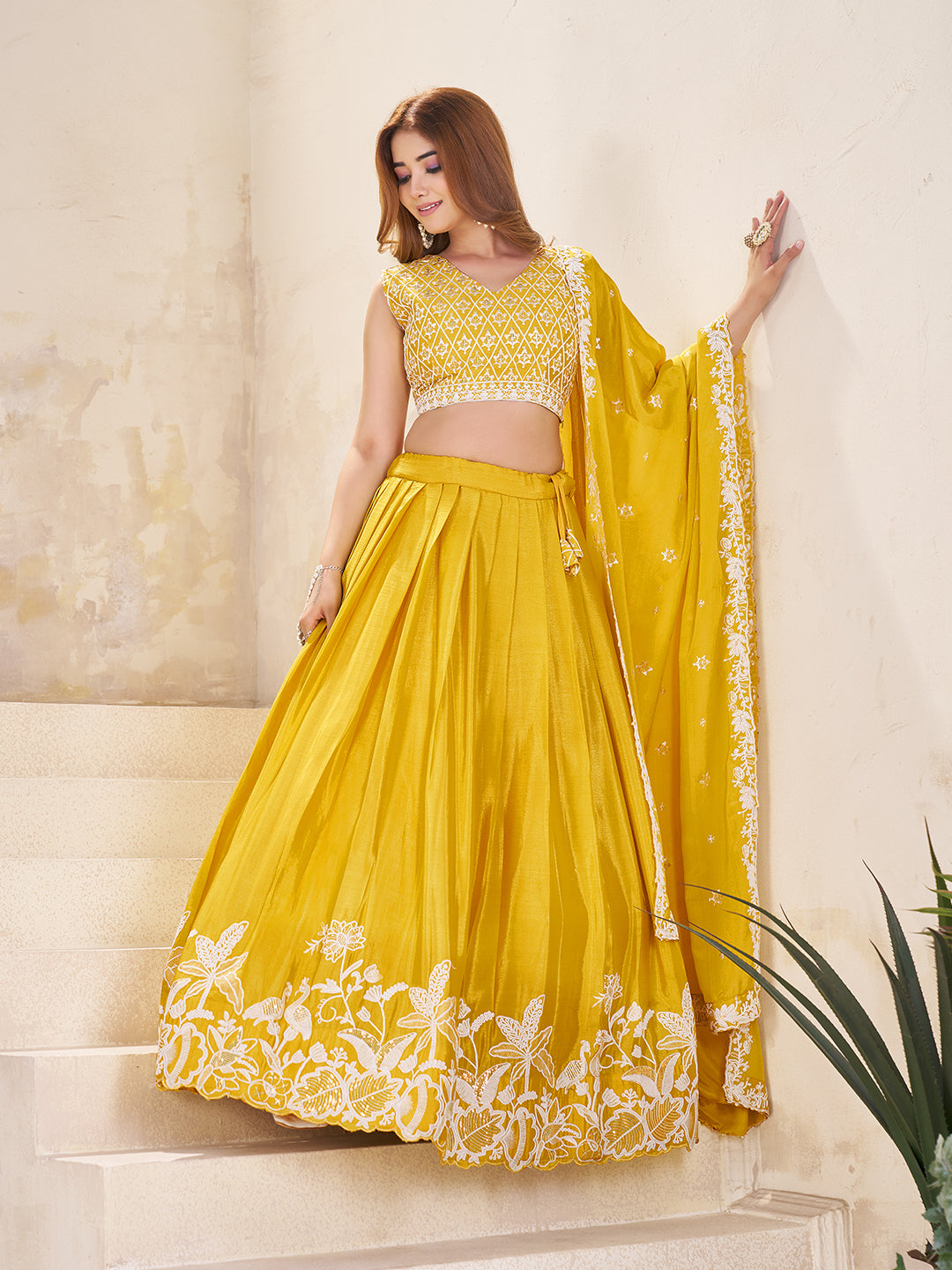 Embellished Sequinned Semi-Stitched Lehenga with Unstitched Blouse & Dupatta Set