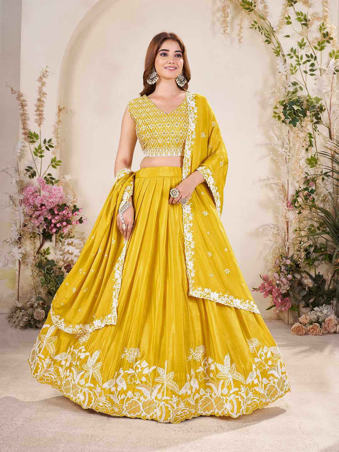 Embellished Sequinned Semi-Stitched Lehenga with Unstitched Blouse & Dupatta Set