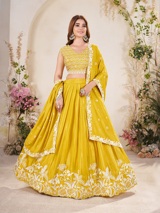 Embellished Sequinned Semi-Stitched Lehenga with Unstitched Blouse & Dupatta Set